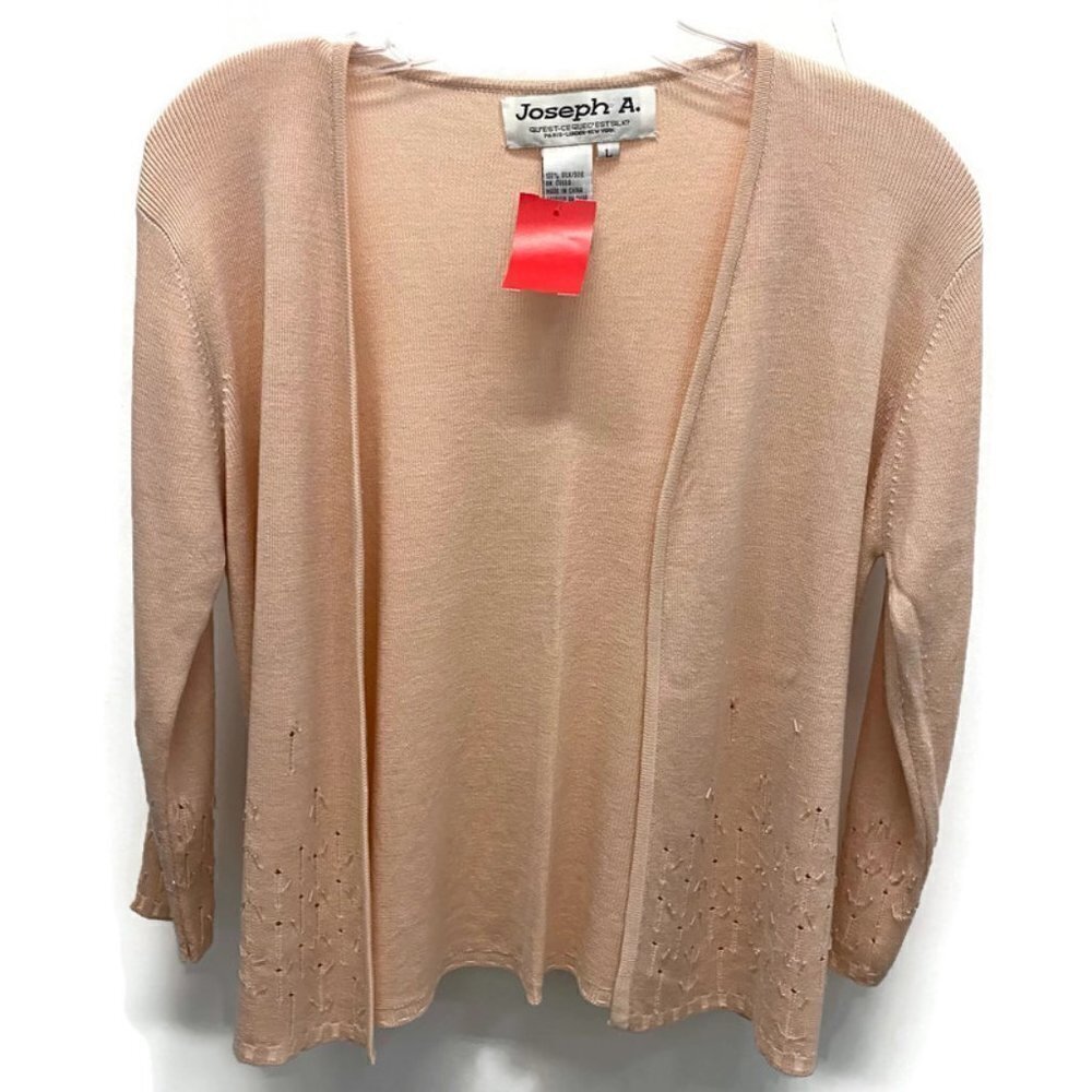 Joseph A Pale Pink Silk Beaded Open Cardigan